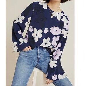 NWT Marimekko Sorea Kevattalkoot Floral Crepe Bell Sleeve Crewneck Blouse Size 8